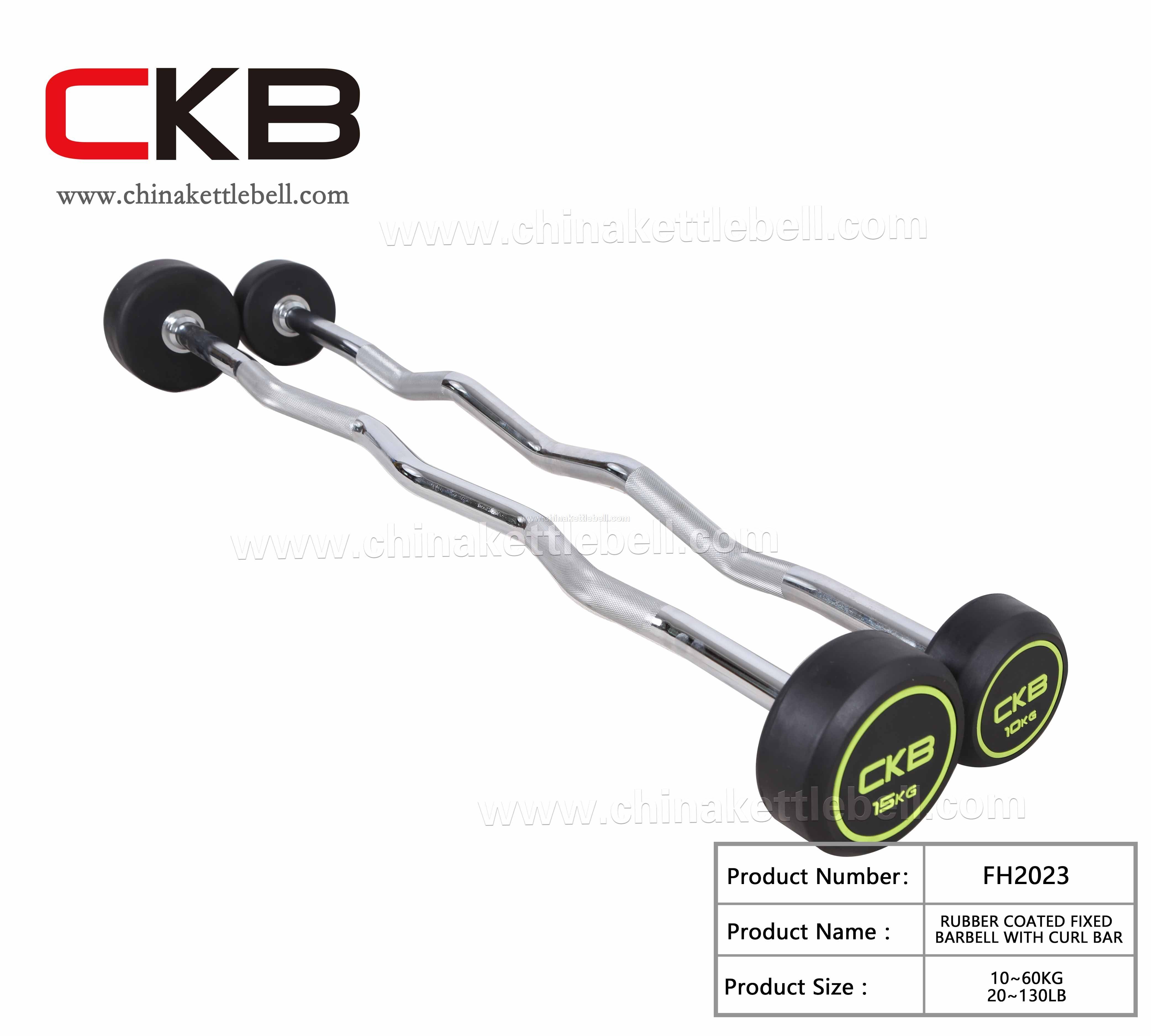 Rubber coated Fixed barbell with curl bar